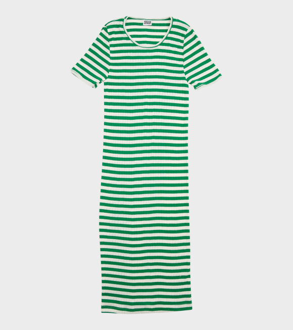 Nørgaard Paa Strøget - 101 Short Sleeve John Rib Dress Green/Ecru