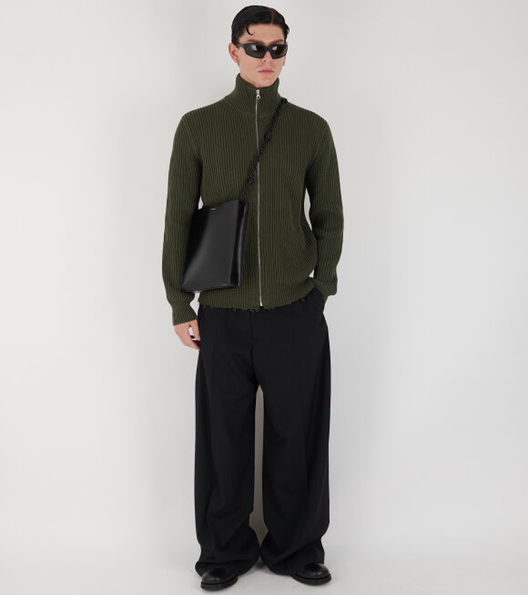 MM6 Maison Margiela - Ribbed Cotton Knit Jacket Khaki Green