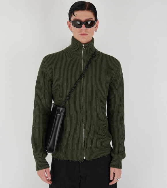 MM6 Maison Margiela - Ribbed Cotton Knit Jacket Khaki Green