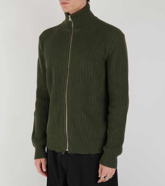 MM6 Maison Margiela - Ribbed Cotton Knit Jacket Khaki Green