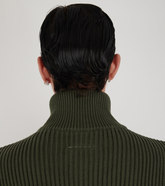 MM6 Maison Margiela - Ribbed Cotton Knit Jacket Khaki Green