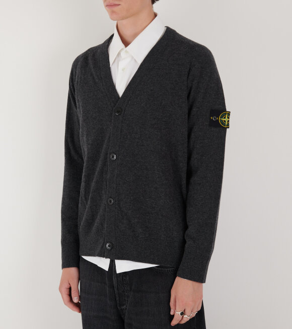 Stone Island - Virgin Wool V-neck Cardigan Dark Grey