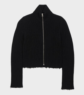 Cropped Zip Cotton Knit Black
