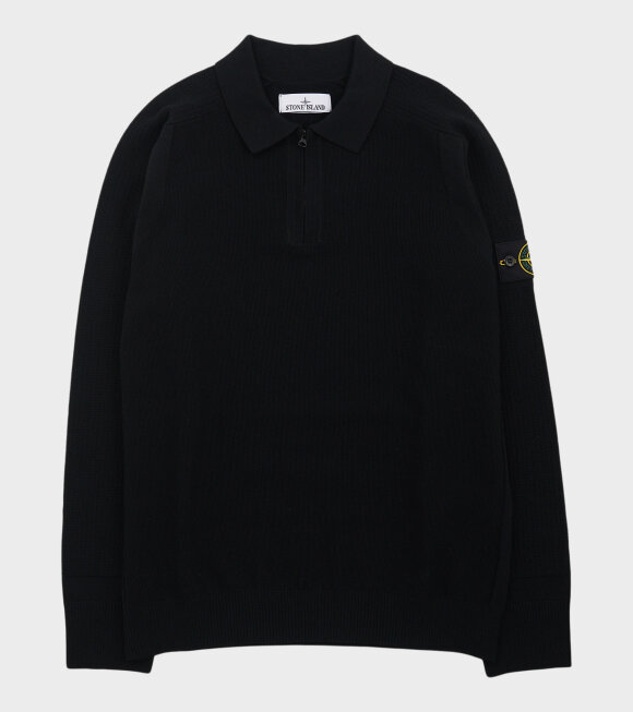 Stone Island - Virgin Wool Half Zip L/S Polo Black