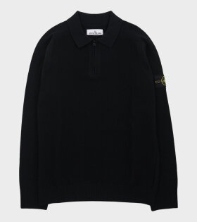 Virgin Wool Half Zip L/S Polo Black