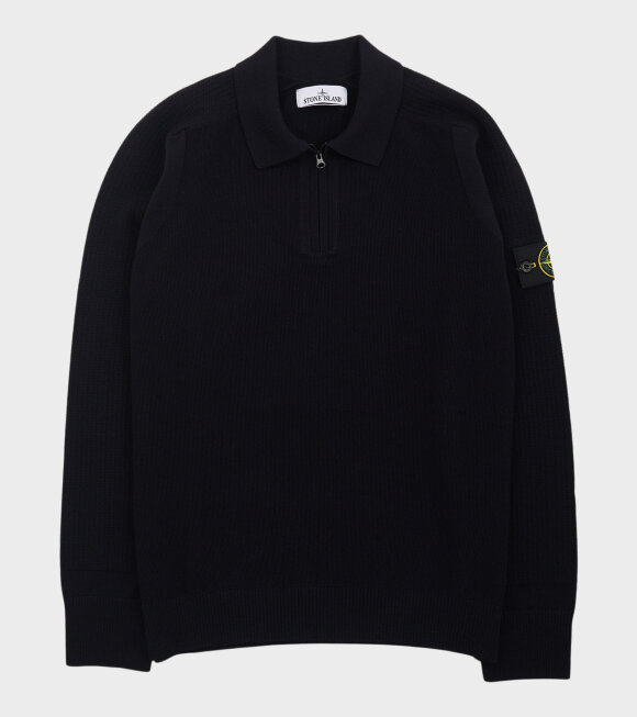 Stone Island - Virgin Wool Half Zip L/S Polo Dark Navy