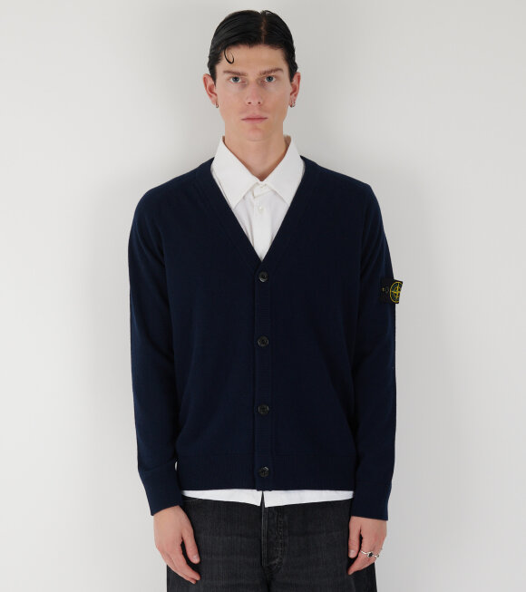 Stone Island - Virgin Wool V-neck Cardigan Navy