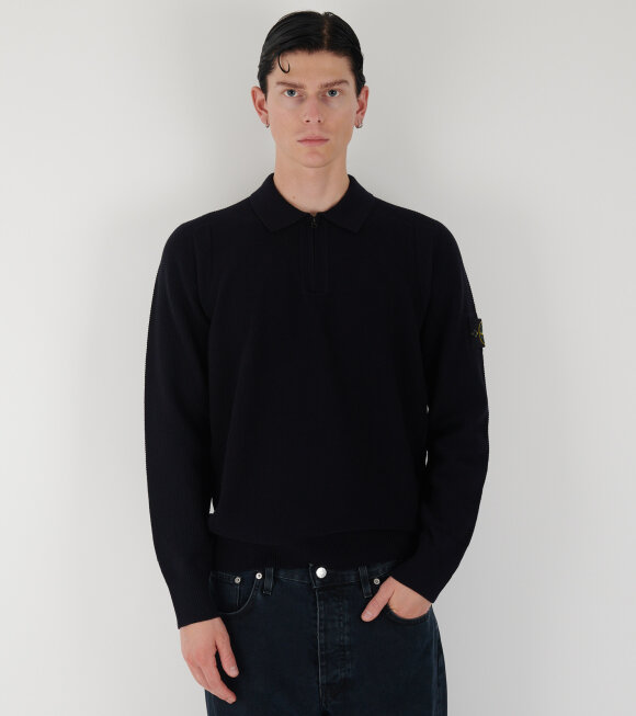 Stone Island - Virgin Wool Half Zip L/S Polo Dark Navy