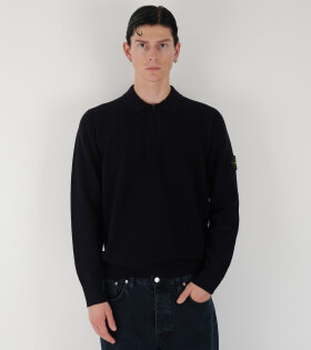 Virgin Wool Half Zip L/S Polo Dark Navy