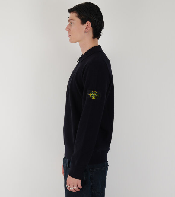 Stone Island - Virgin Wool Half Zip L/S Polo Dark Navy