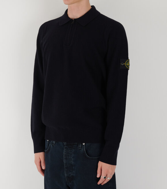 Stone Island - Virgin Wool Half Zip L/S Polo Dark Navy