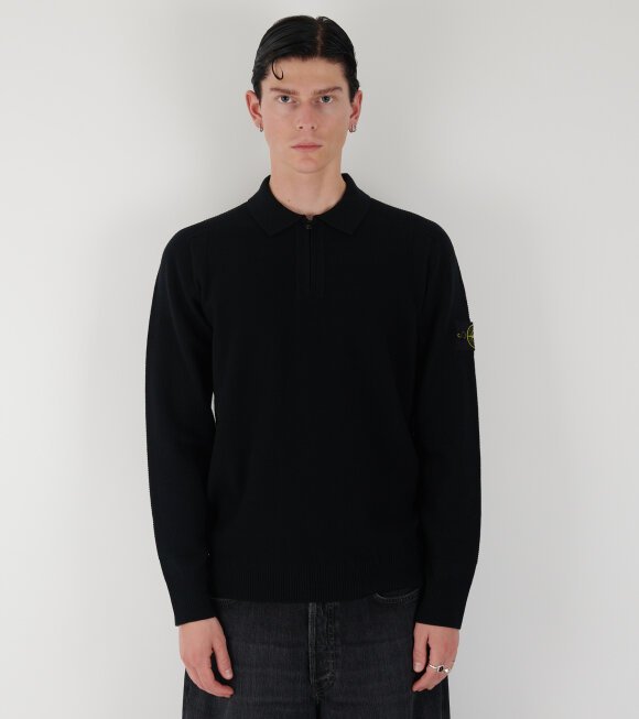 Stone Island - Virgin Wool Half Zip L/S Polo Black