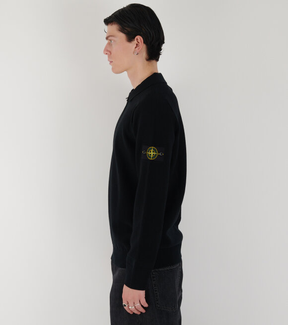 Stone Island - Virgin Wool Half Zip L/S Polo Black