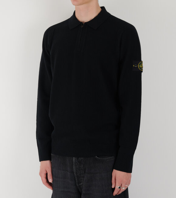 Stone Island - Virgin Wool Half Zip L/S Polo Black