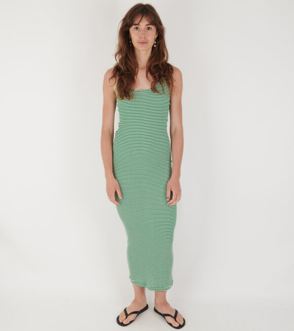 Nørgaard Paa Strøget - 101 Strap Rib Dress Green/Ecru