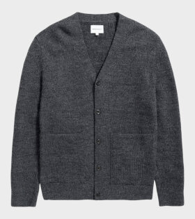 Loki Wool Cotton Rib Cardigan Dark Grey