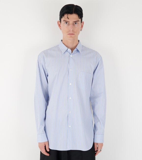 Comme des Garcons Shirt - Striped Mens Shirt Blue