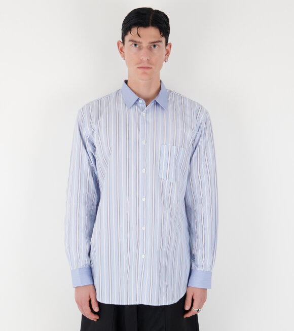 Comme des Garcons Shirt - Striped Mens Shirt Blue