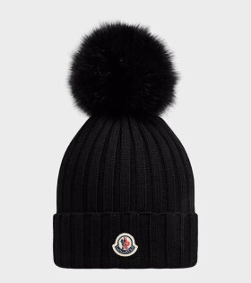 Pom Pom Wool Beanie Black