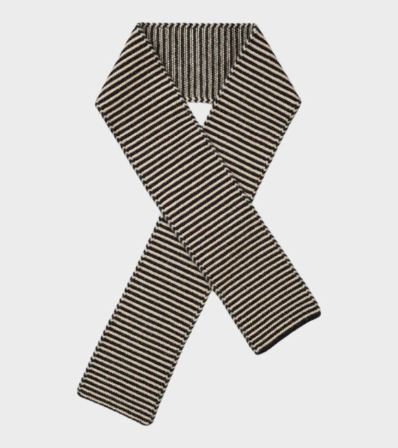 Jo Gordon - Small Thin Stripe Gartner Stitch Scarf Black/Oatmeal