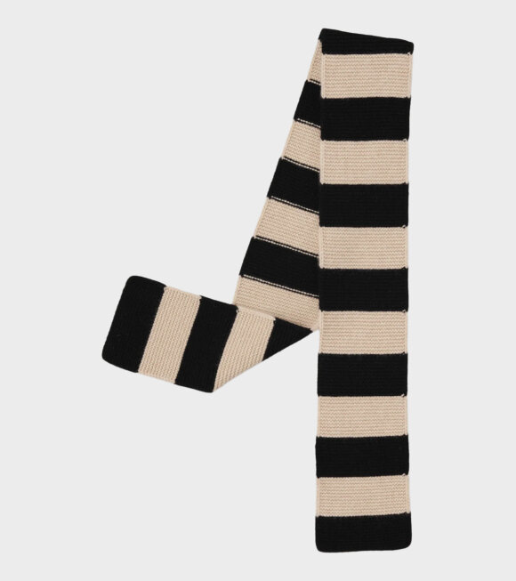 Jo Gordon - Small Bold Striped Garter Stitch Scarf Black/Oatmeal