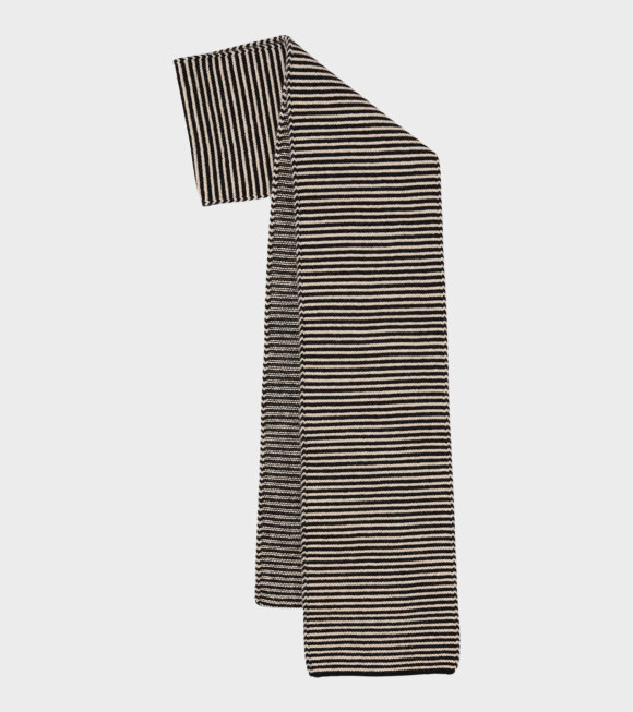 Jo Gordon - Large Striped Garter Stitch Scarf Black/Oatmeal