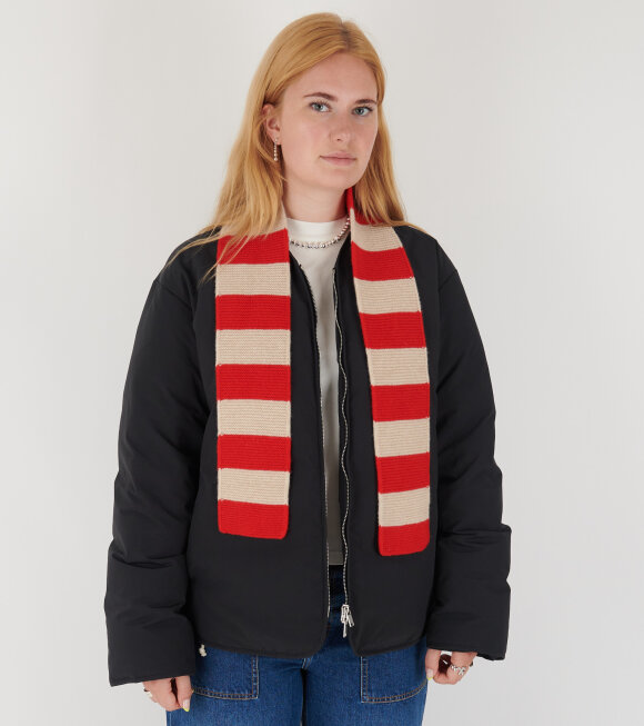 Jo Gordon - Small Bold Striped Garter Stitch Scarf Poppy/Oatmeal