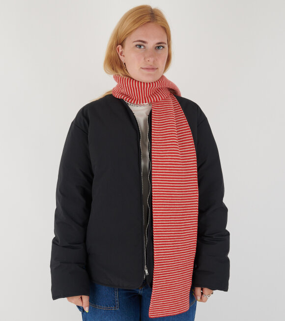 Jo Gordon - Large Striped Garter Stitch Scarf Poppy/Oatmeal