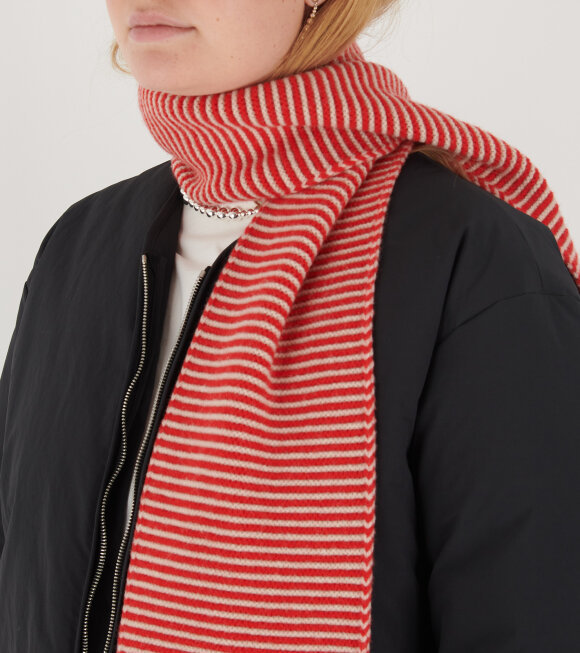 Jo Gordon - Large Striped Garter Stitch Scarf Poppy/Oatmeal