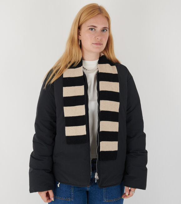 Jo Gordon - Small Bold Striped Garter Stitch Scarf Black/Oatmeal