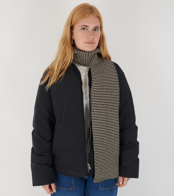 Jo Gordon - Large Striped Garter Stitch Scarf Black/Oatmeal