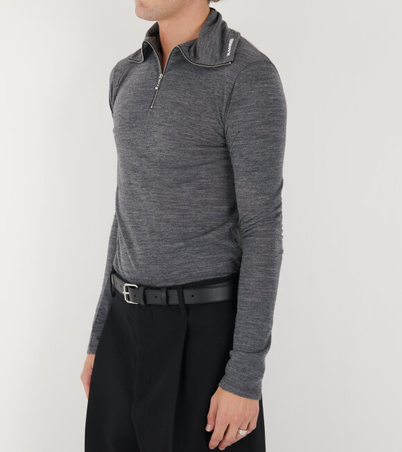 Jil Sander - Wool Half Zip Dark Grey