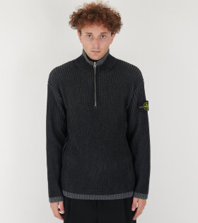 Rib Wool Half Zip Black