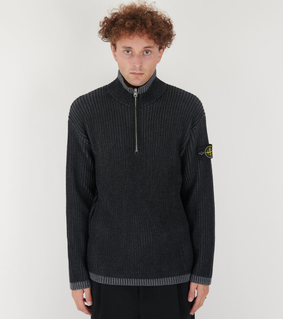 Stone Island - Rib Wool Half Zip Black