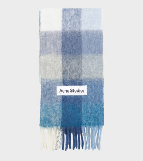 Mohair Checked Scarf Indigo/Grey/Light Blue