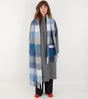 Mohair Checked Scarf Indigo/Grey/Light Blue