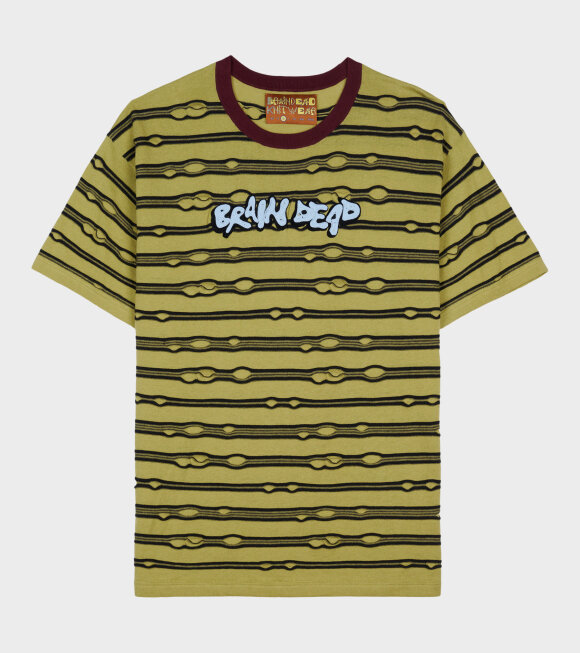 Brain Dead - Embroidered Puckered Striped Shirt Lime