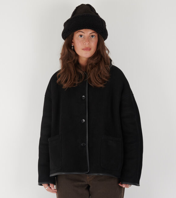 Cawley - Suede Back Curly Hair Avis Jacket Black