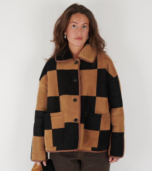 Cawley - Suede Back Curly Hair Check Avis Jacket Black/Tan