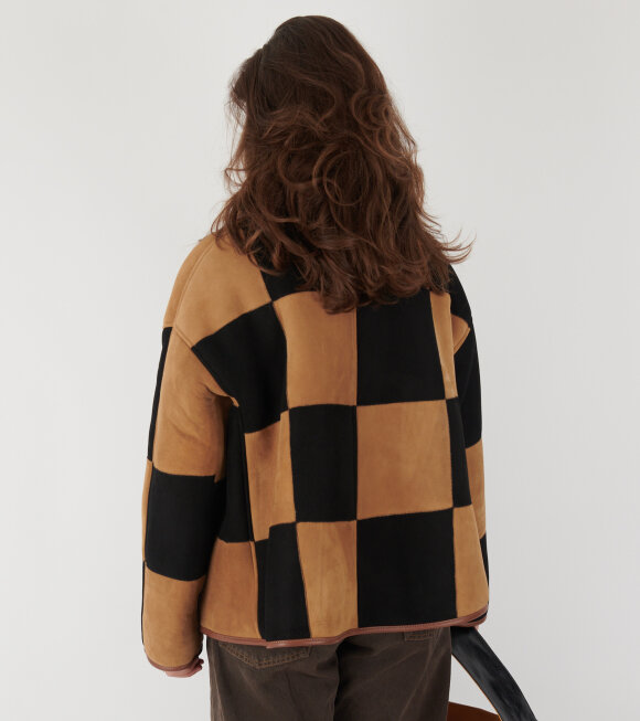 Cawley - Suede Back Curly Hair Check Avis Jacket Black/Tan