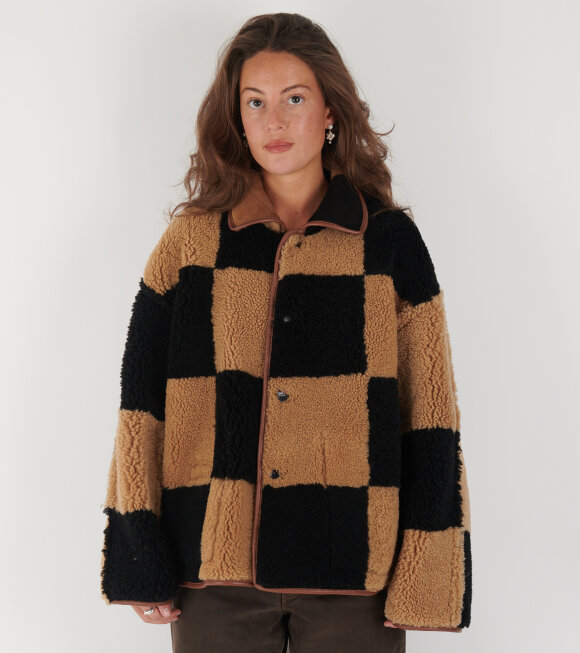 Cawley - Suede Back Curly Hair Check Avis Jacket Black/Tan