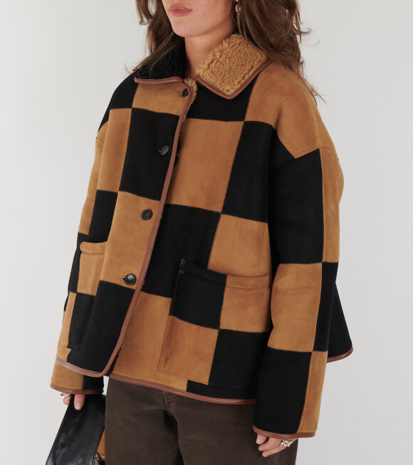 Cawley - Suede Back Curly Hair Check Avis Jacket Black/Tan