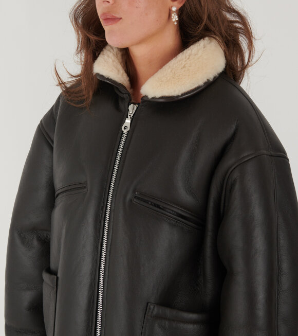 Cawley - Leather Back Straight Hair Flying Jacket Chocolate/Seal