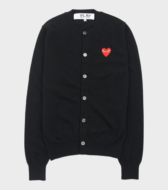 Comme des Garcons PLAY - Red Heart Round Neck Cardigan Black 