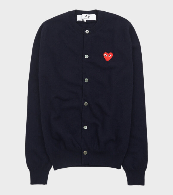 Comme des Garcons PLAY - Red Heart Round Neck Cardigan Navy