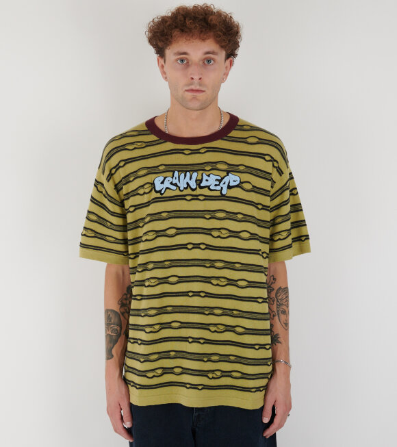 Brain Dead - Embroidered Puckered Striped T-shirt Lime