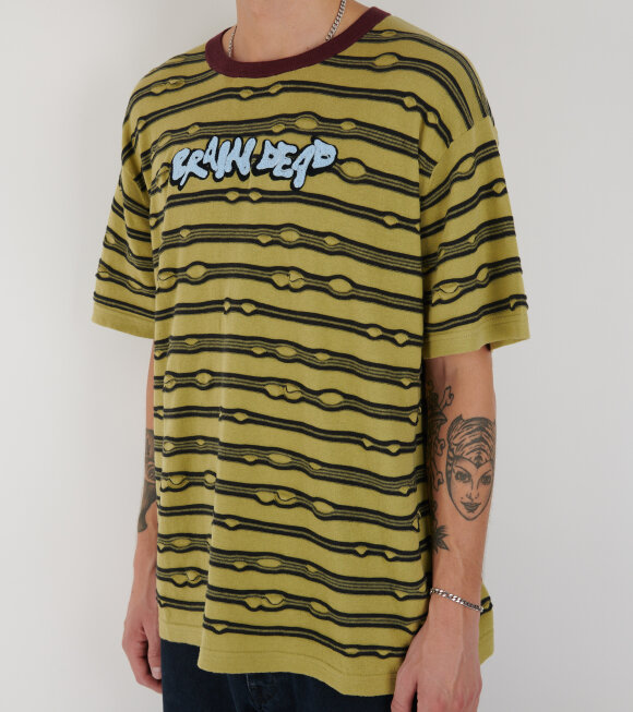 Brain Dead - Embroidered Puckered Striped T-shirt Lime