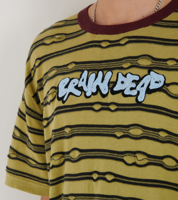 Brain Dead - Embroidered Puckered Striped T-shirt Lime