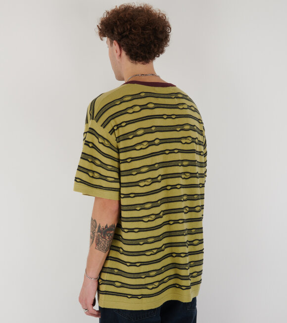 Brain Dead - Embroidered Puckered Striped T-shirt Lime