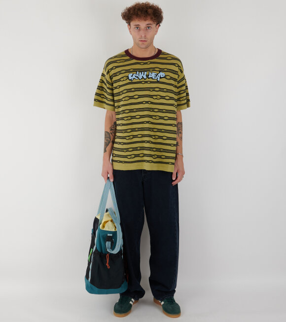 Brain Dead - Embroidered Puckered Striped T-shirt Lime